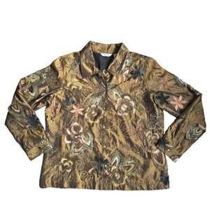 Vintage Whimsigoth Dark Floral Embroidered Jacket M Brown‎ Fairy Grunge Shimmery